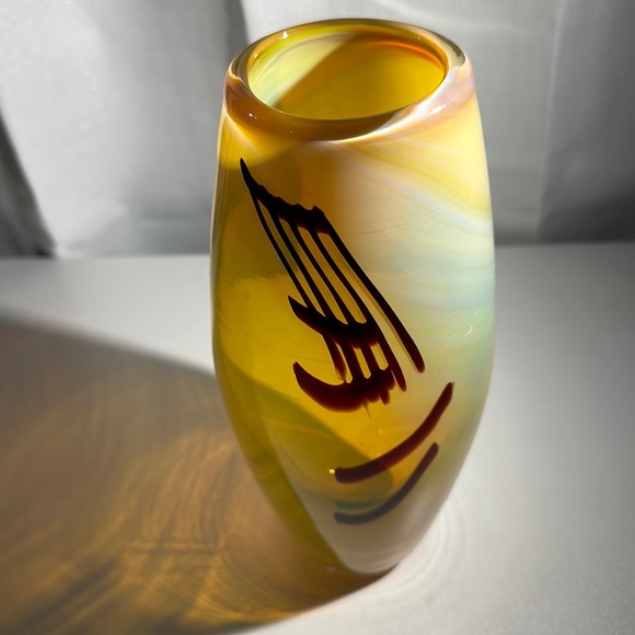 Peter Gudrunas Art Nouveau Blown Glass Vase SIGNED Rare Cadmium/Opalescent - Picture 6 of 13